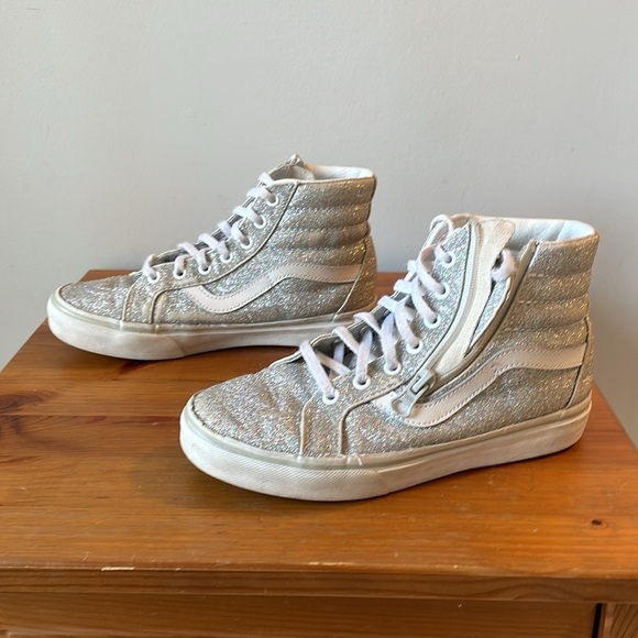 Vans, kids 3, silver rainbow glitter skateboard high top, tie & zipper closures - Picture 4 of 8